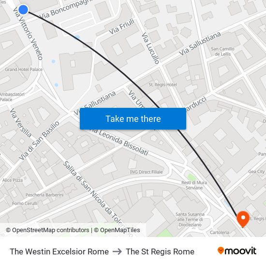 The Westin Excelsior Rome to The St Regis Rome map