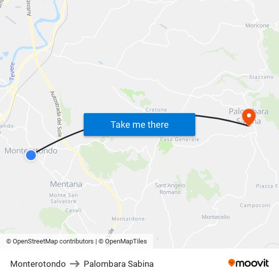 Monterotondo to Palombara Sabina map