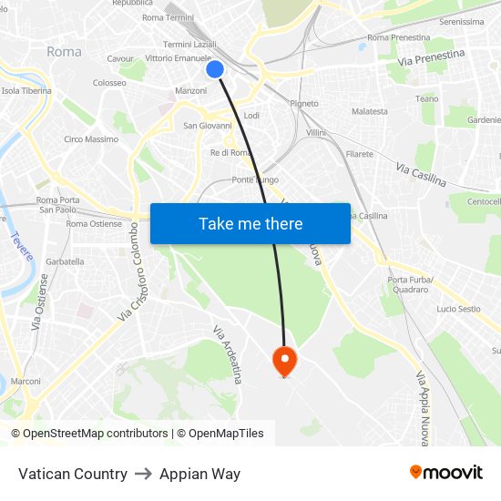 Vatican Country to Appian Way map
