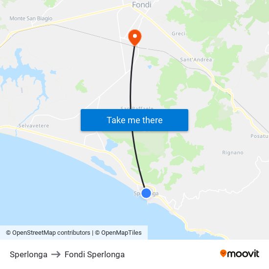 Sperlonga to Fondi Sperlonga map