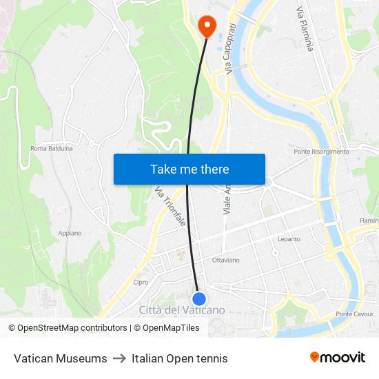 Vatican Museums to Italian Open tennis map