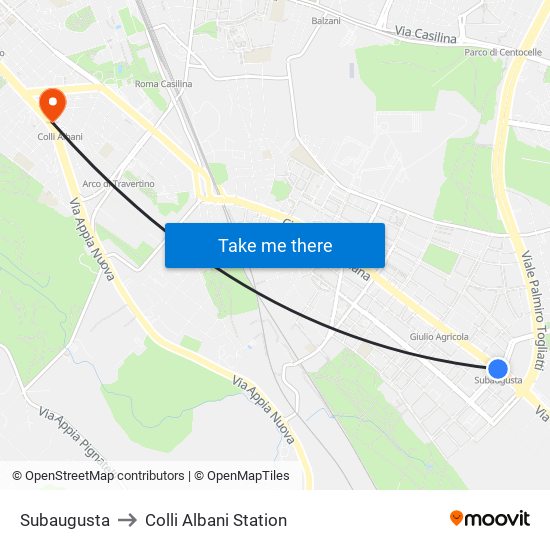 Subaugusta to Colli Albani Station map