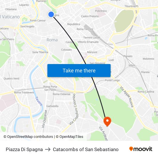 Piazza Di Spagna to Catacombs of San Sebastiano map