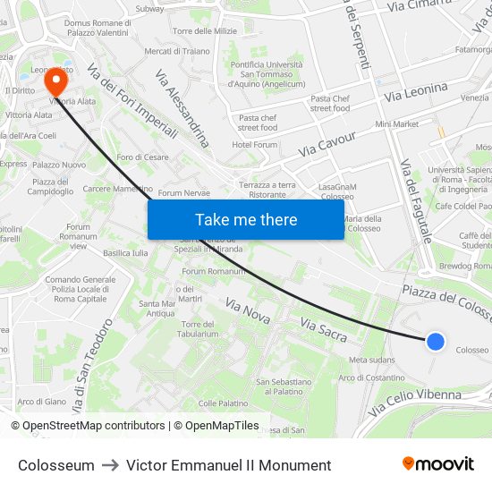 Colosseum to Victor Emmanuel II Monument map