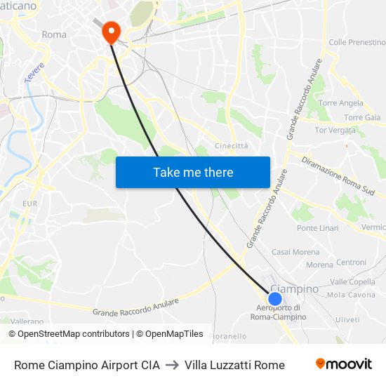 Rome Ciampino Airport CIA to Villa Luzzatti Rome map