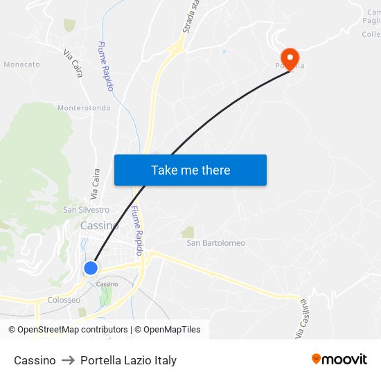 Cassino to Portella Lazio Italy map