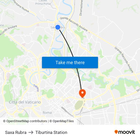 Saxa Rubra to Tiburtina Station map