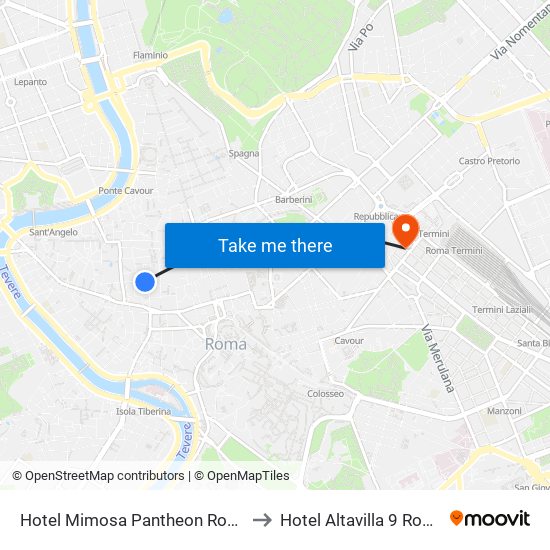 Hotel Mimosa Pantheon Rome to Hotel Altavilla 9 Rome map