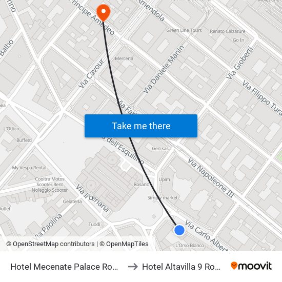 Hotel Mecenate Palace Rome to Hotel Altavilla 9 Rome map