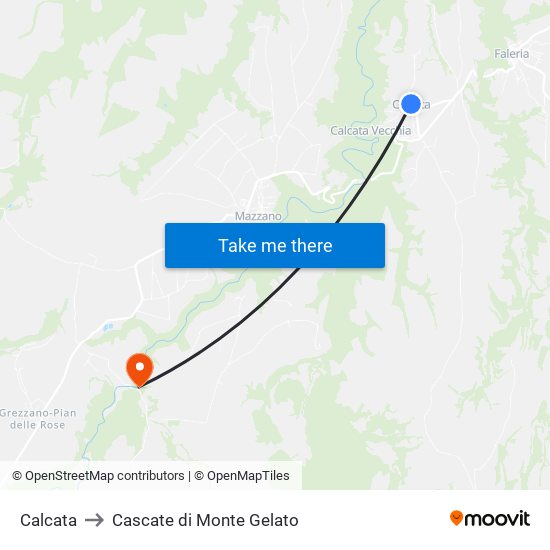 Calcata to Cascate di Monte Gelato map