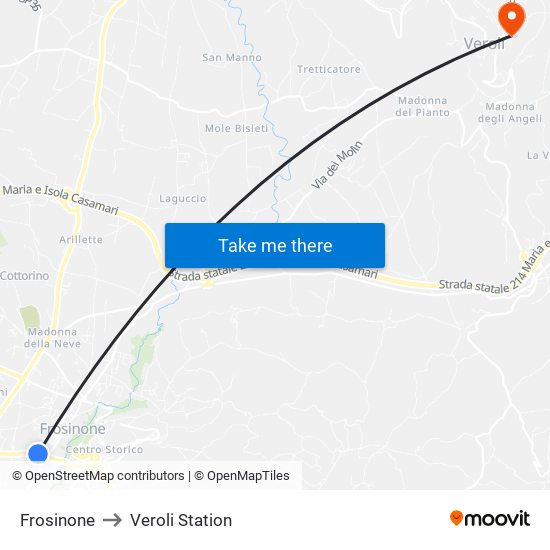 Frosinone to Veroli Station map