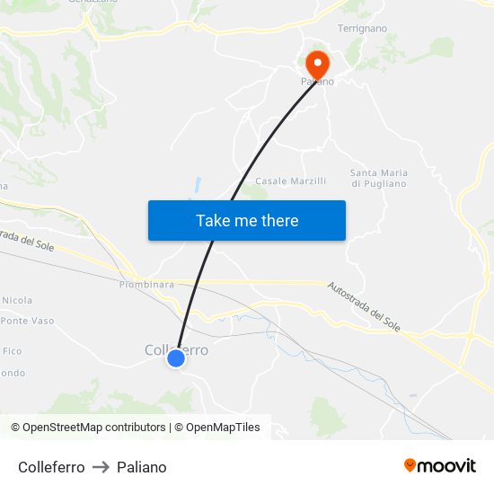 Colleferro to Paliano map