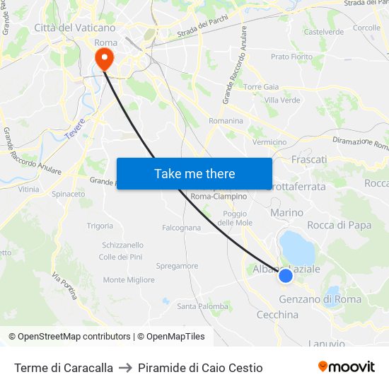 Terme di Caracalla to Piramide di Caio Cestio map