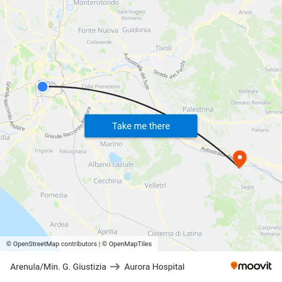 Arenula/Min. G. Giustizia to Aurora Hospital map
