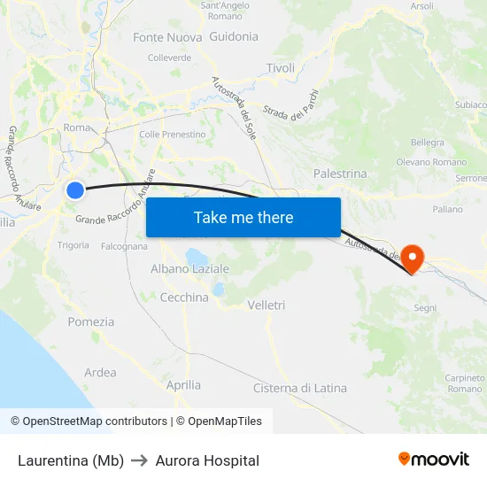 Laurentina (Mb) to Aurora Hospital map