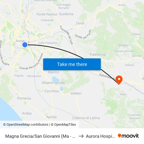 Magna Grecia/San Giovanni (Ma - Mc) to Aurora Hospital map