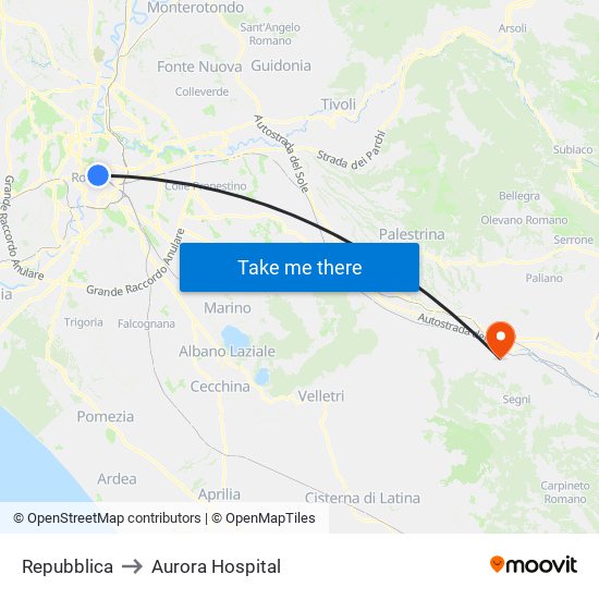 Repubblica to Aurora Hospital map