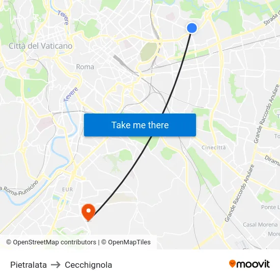 Pietralata to Cecchignola map