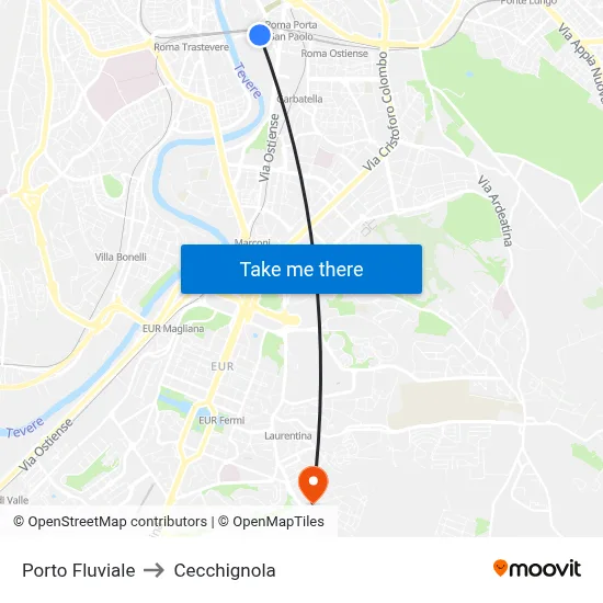Porto Fluviale to Cecchignola map