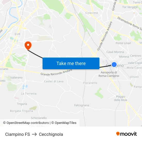 Ciampino FS to Cecchignola map