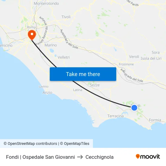 Fondi | Ospedale San Giovanni to Cecchignola map
