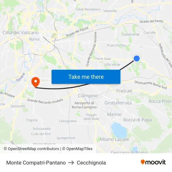 Monte Compatri-Pantano to Cecchignola map