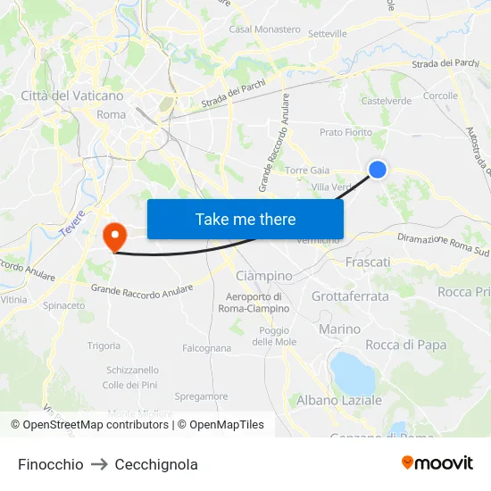 Finocchio to Cecchignola map