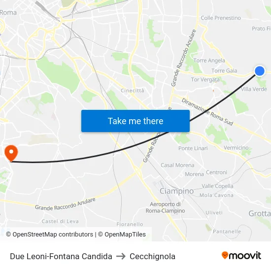 Due Leoni-Fontana Candida to Cecchignola map