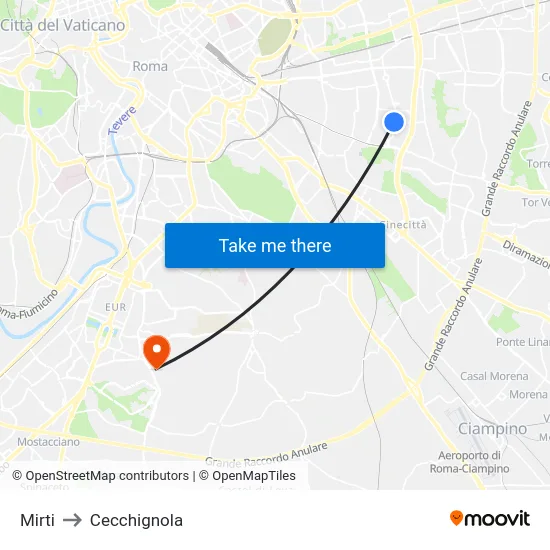Mirti to Cecchignola map
