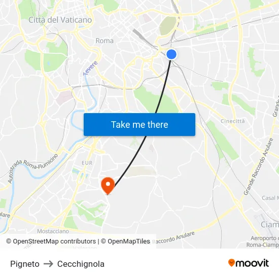 Pigneto to Cecchignola map