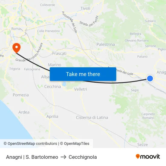 Anagni | S. Bartolomeo to Cecchignola map