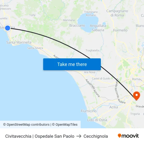 Civitavecchia | Ospedale San Paolo to Cecchignola map