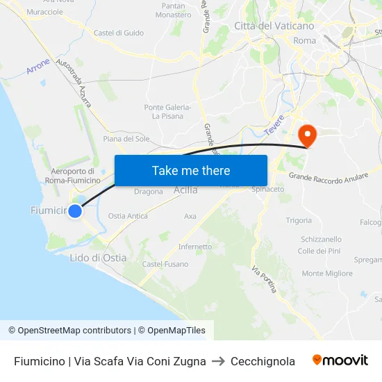 Fiumicino | Via Scafa Via Coni Zugna to Cecchignola map