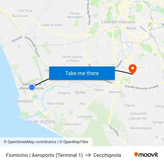 Fiumicino | Aeroporto (Terminal 1) to Cecchignola map