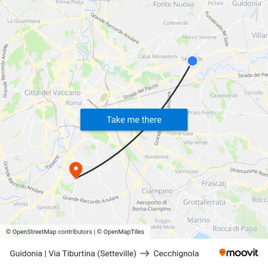 Guidonia | Via Tiburtina (Setteville) to Cecchignola map