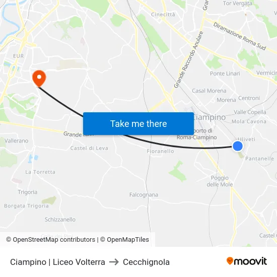Ciampino | Liceo Volterra to Cecchignola map