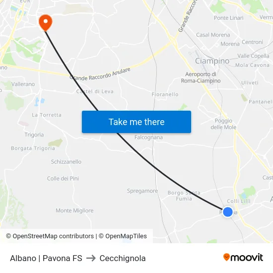 Albano | Pavona FS to Cecchignola map