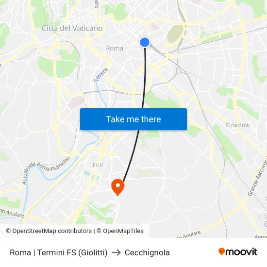 Roma | Termini FS (Giolitti) to Cecchignola map