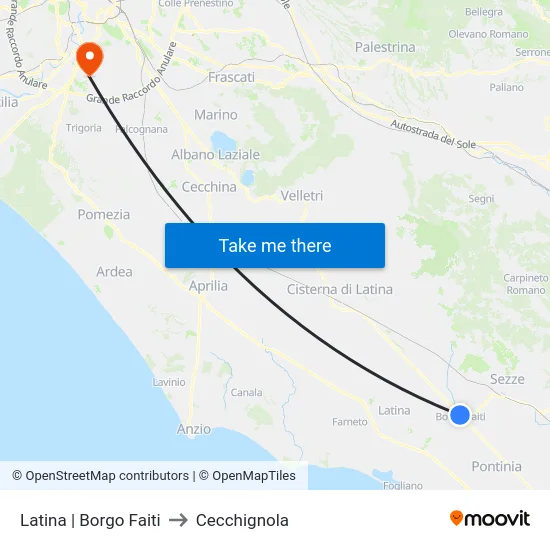 Latina | Borgo Faiti to Cecchignola map