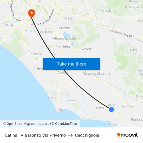 Latina | Via Isonzo Via Priverno to Cecchignola map