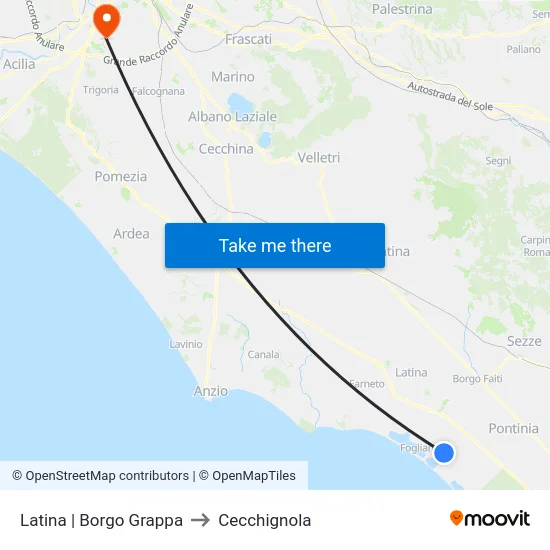 Latina | Borgo Grappa to Cecchignola map