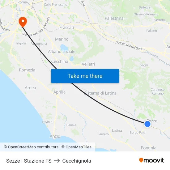 Sezze | Stazione FS to Cecchignola map