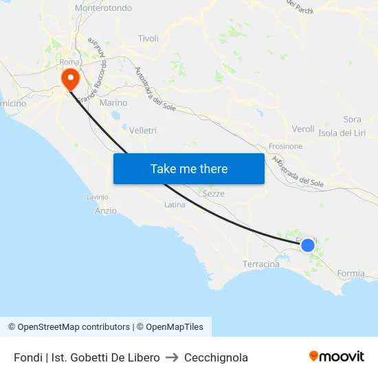 Fondi | Ist. Gobetti De Libero to Cecchignola map