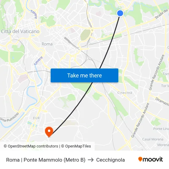 Roma | Ponte Mammolo (Metro B) to Cecchignola map