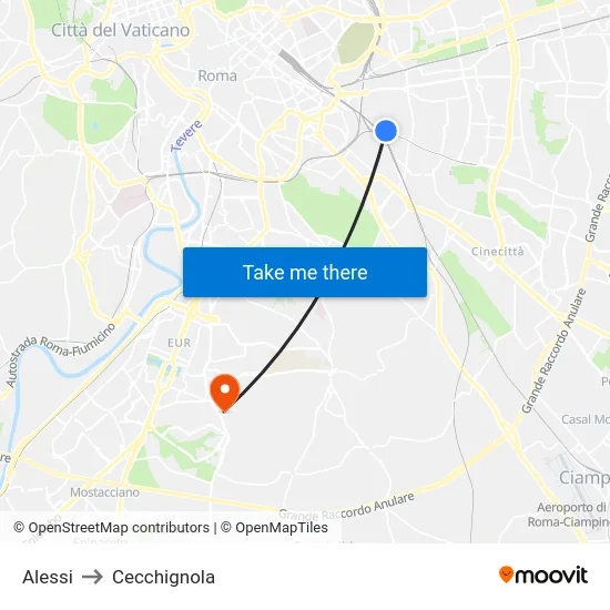 Alessi to Cecchignola map
