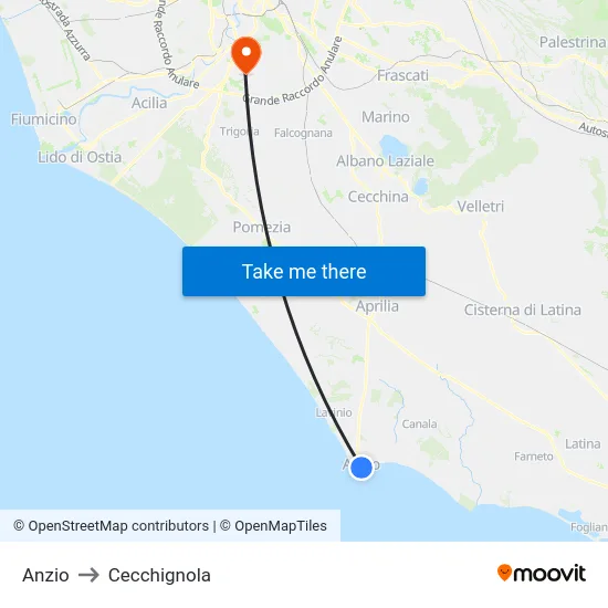 Anzio to Cecchignola map