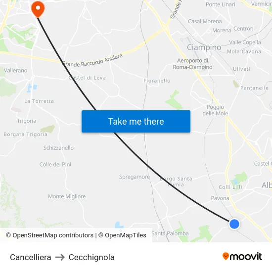 Cancelliera to Cecchignola map