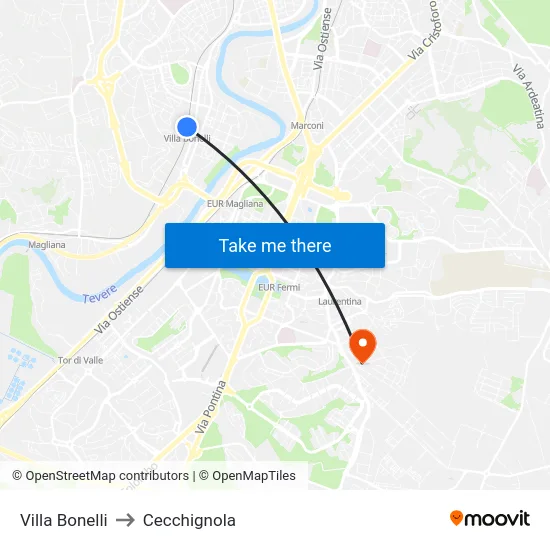 Villa Bonelli to Cecchignola map