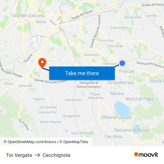 Tor Vergata to Cecchignola map