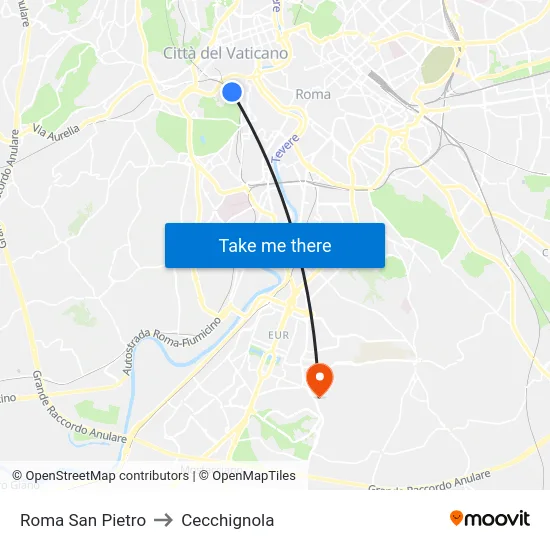 Roma San Pietro to Cecchignola map